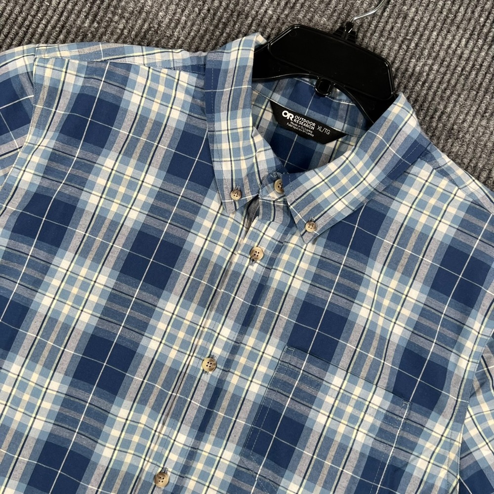 Outdoor Research Rooftop Shirt Mens XL Extra Large Blue Plaid Short Sleeve New